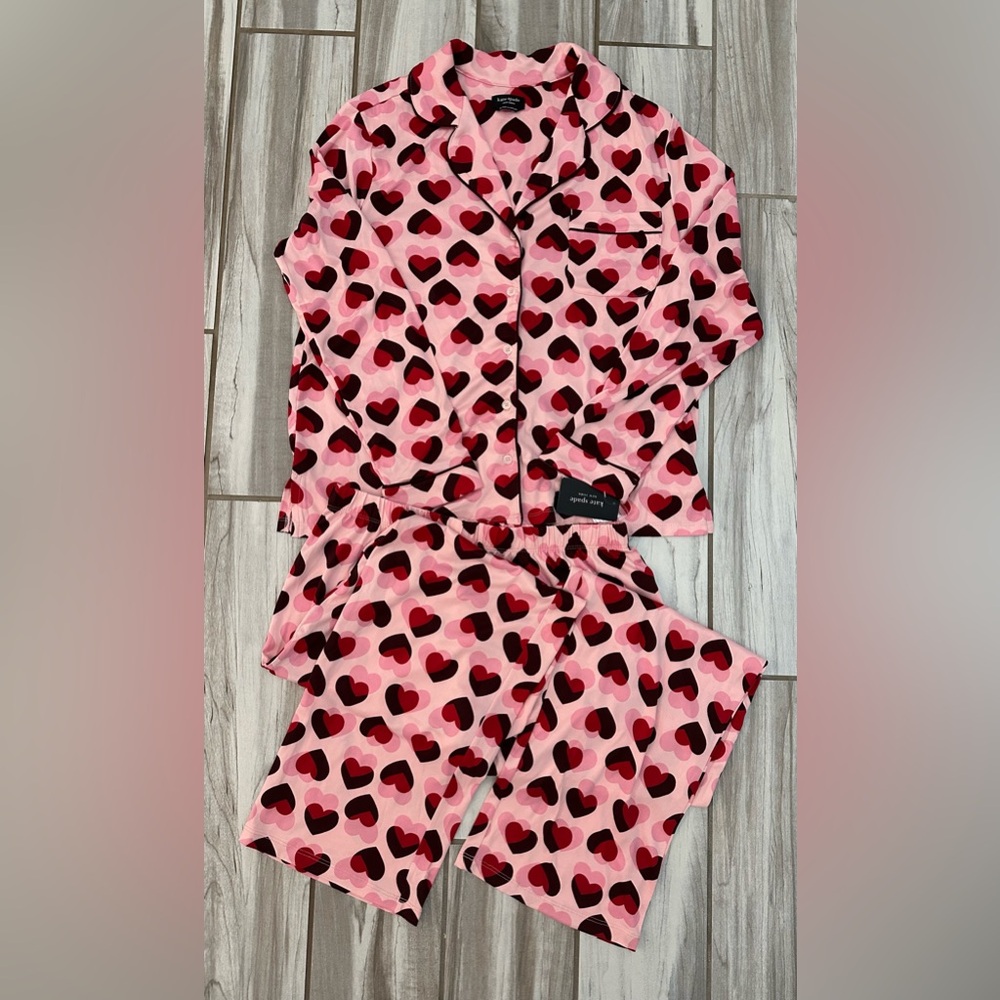 NWT: Kate Spade, Pink Hearts, Long Sleeves & Pant Pajama Set, Medium